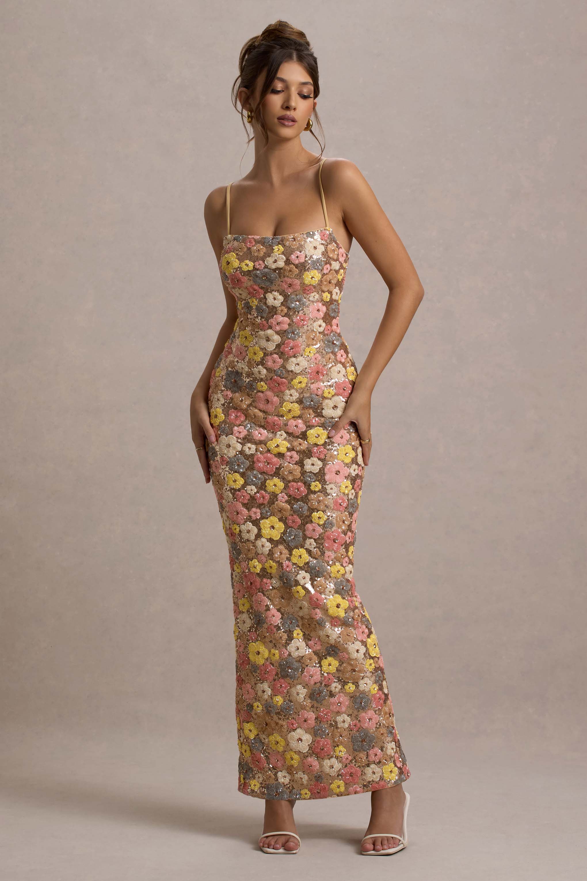 Lunovelle - Robe femme longue florale élégante à fines bretelles