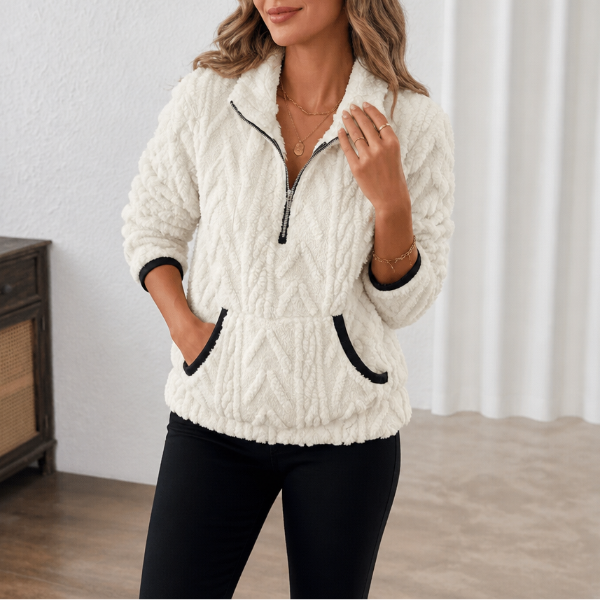Rinske - Pull femme polaire demi-zip avec poche kangourou