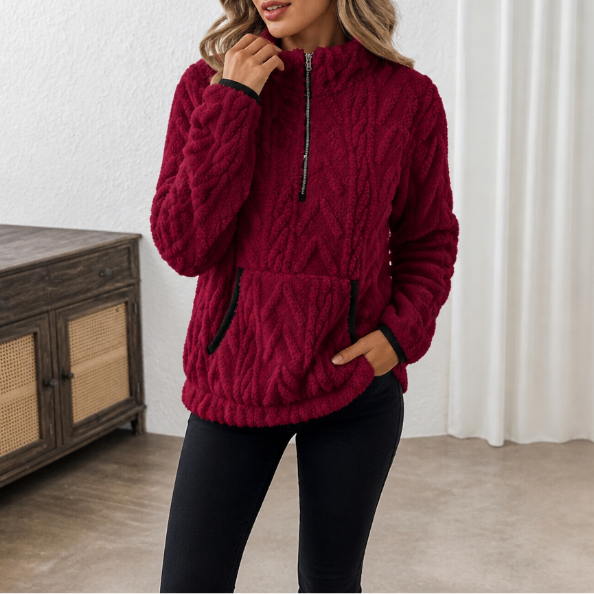 Rinske - Pull femme polaire demi-zip avec poche kangourou