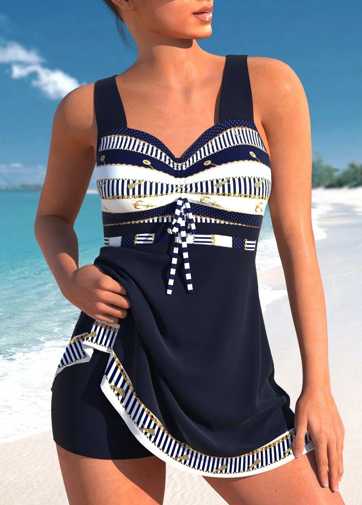 Gavorelle - Maillot de bain femme tankini imprimé avec short intégré