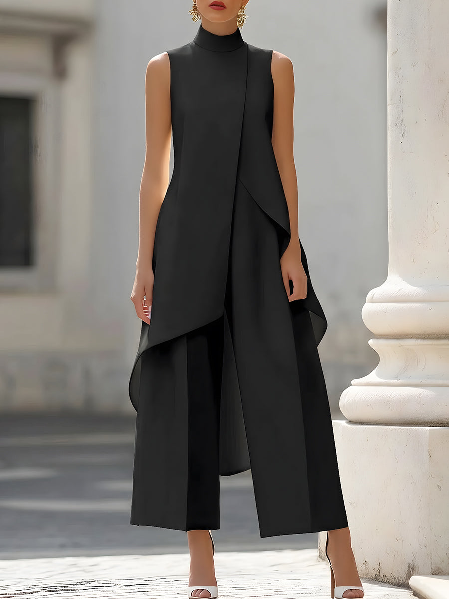 Dovessa - Combinaison pantalon femme à col montant et panneau asymétrique