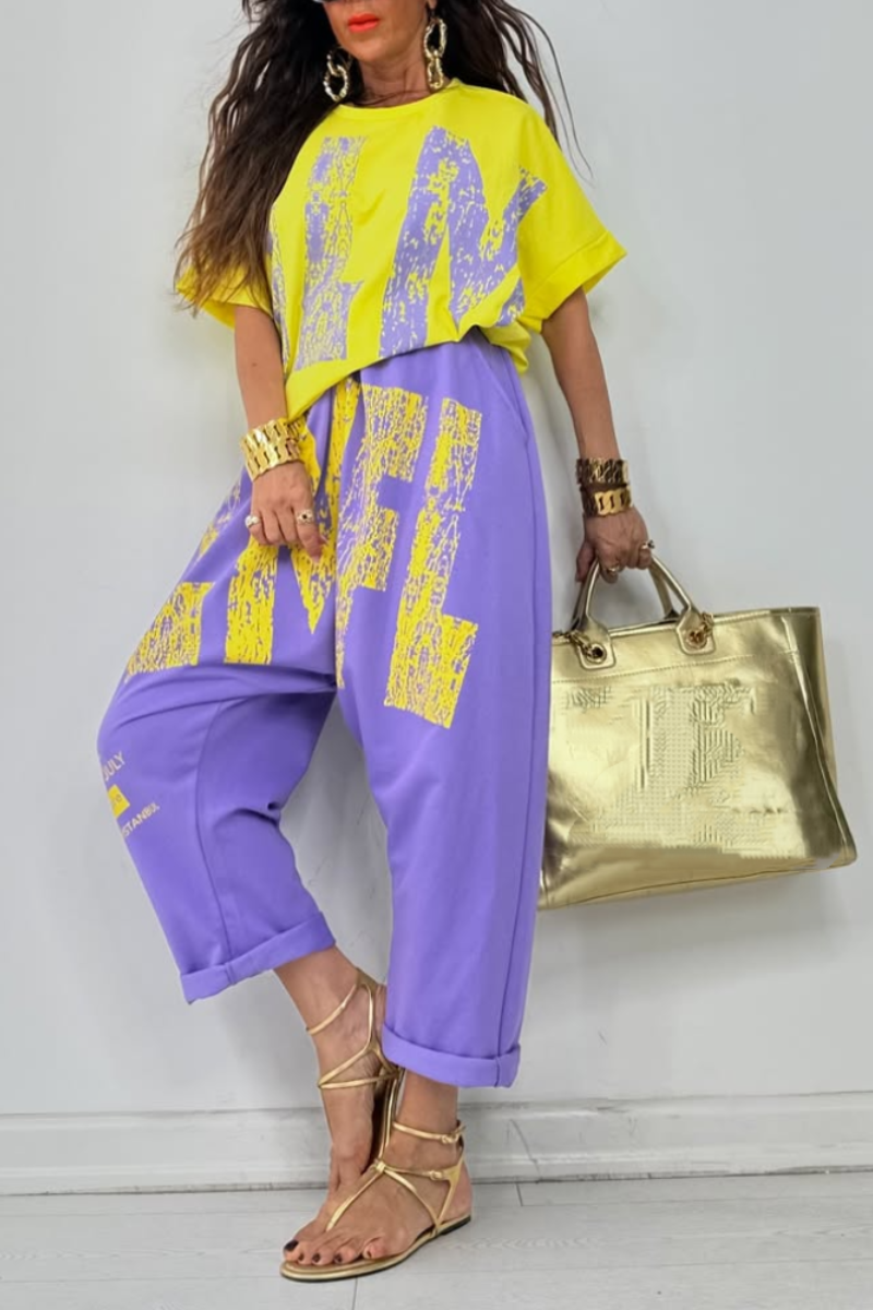 Kirelle - Ensemble décontracté femme top imprimé col rond et pantalon
