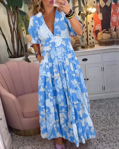 Isabeau - Robe Longue Confortable avec Col V et Poches