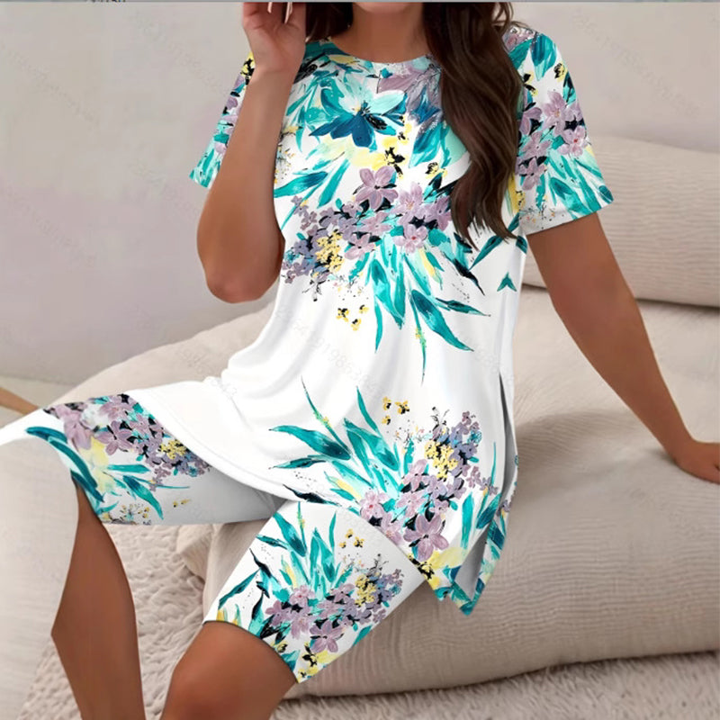 Evorielle - Ensemble femme tunique longue imprimée tournesol et short assorti