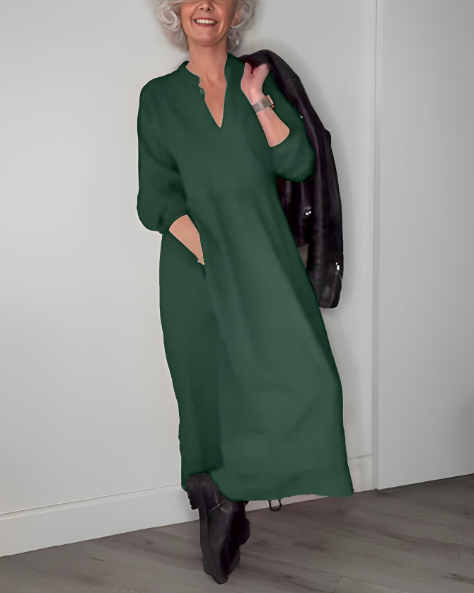 Amanda - La robe longue amincissante avec décolleté en V
