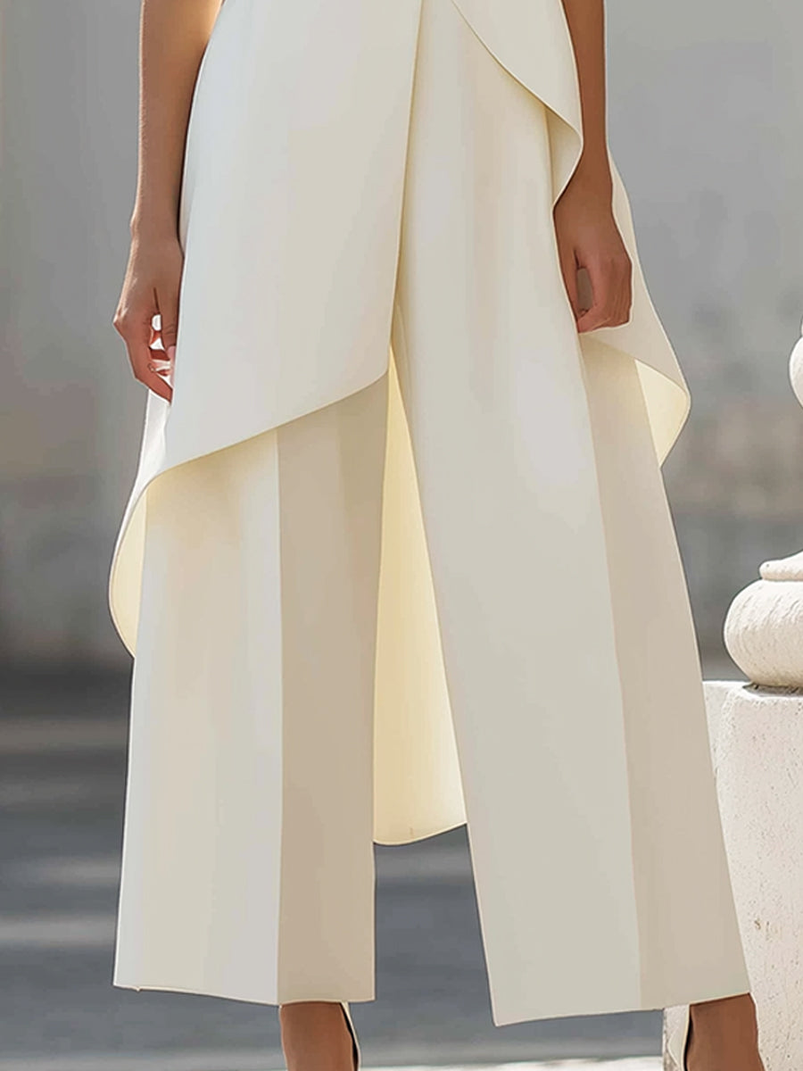 Dovessa - Combinaison pantalon femme à col montant et panneau asymétrique