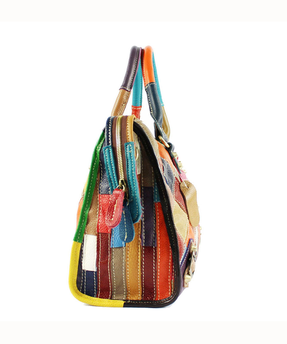Gravina - Sac tote élégant en cuir de veau patchwork avec fermeture éclair et clous colorblock