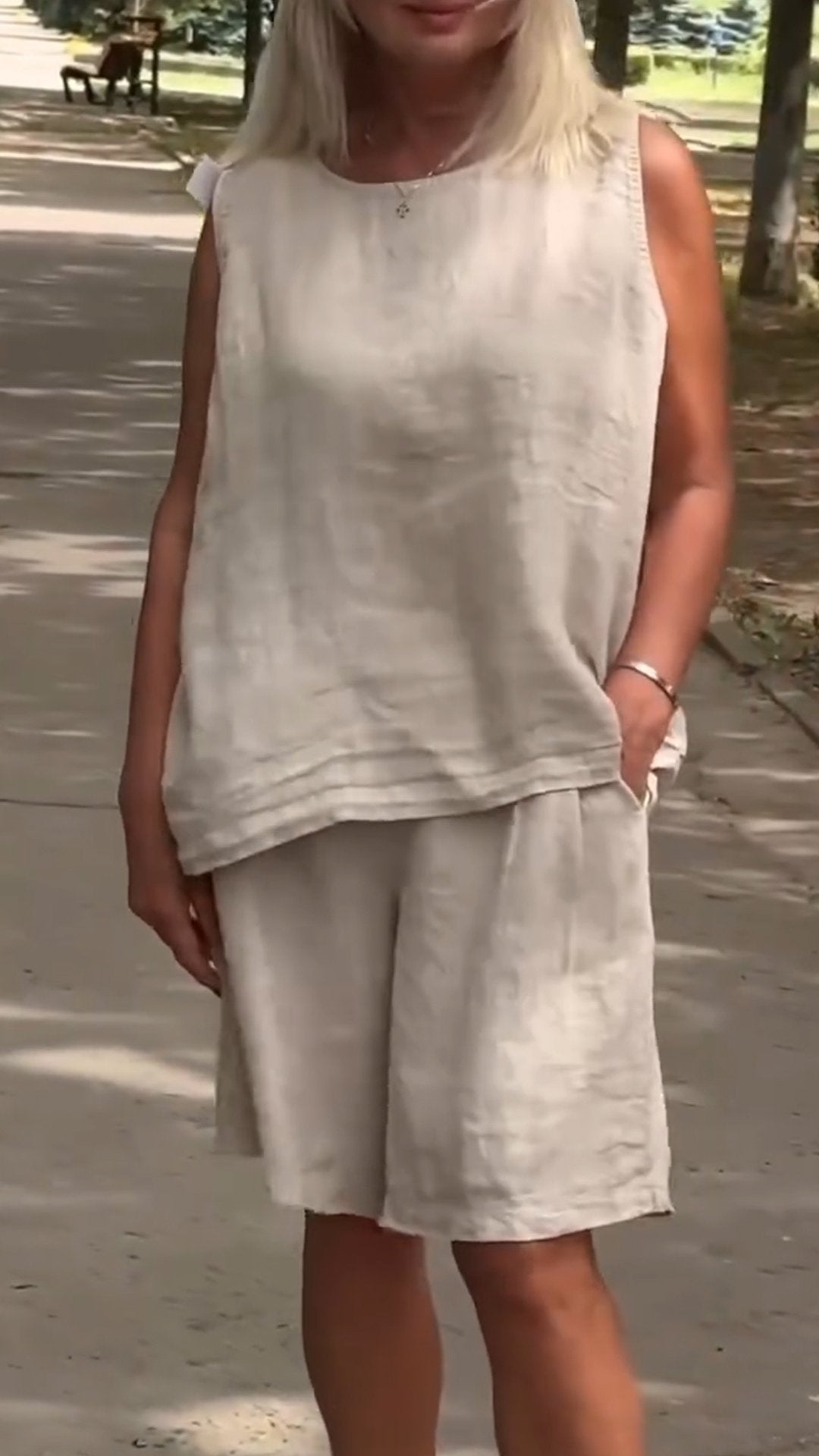 Jovessae - Ensemble femme sans manches à col rond et coupe fluide
