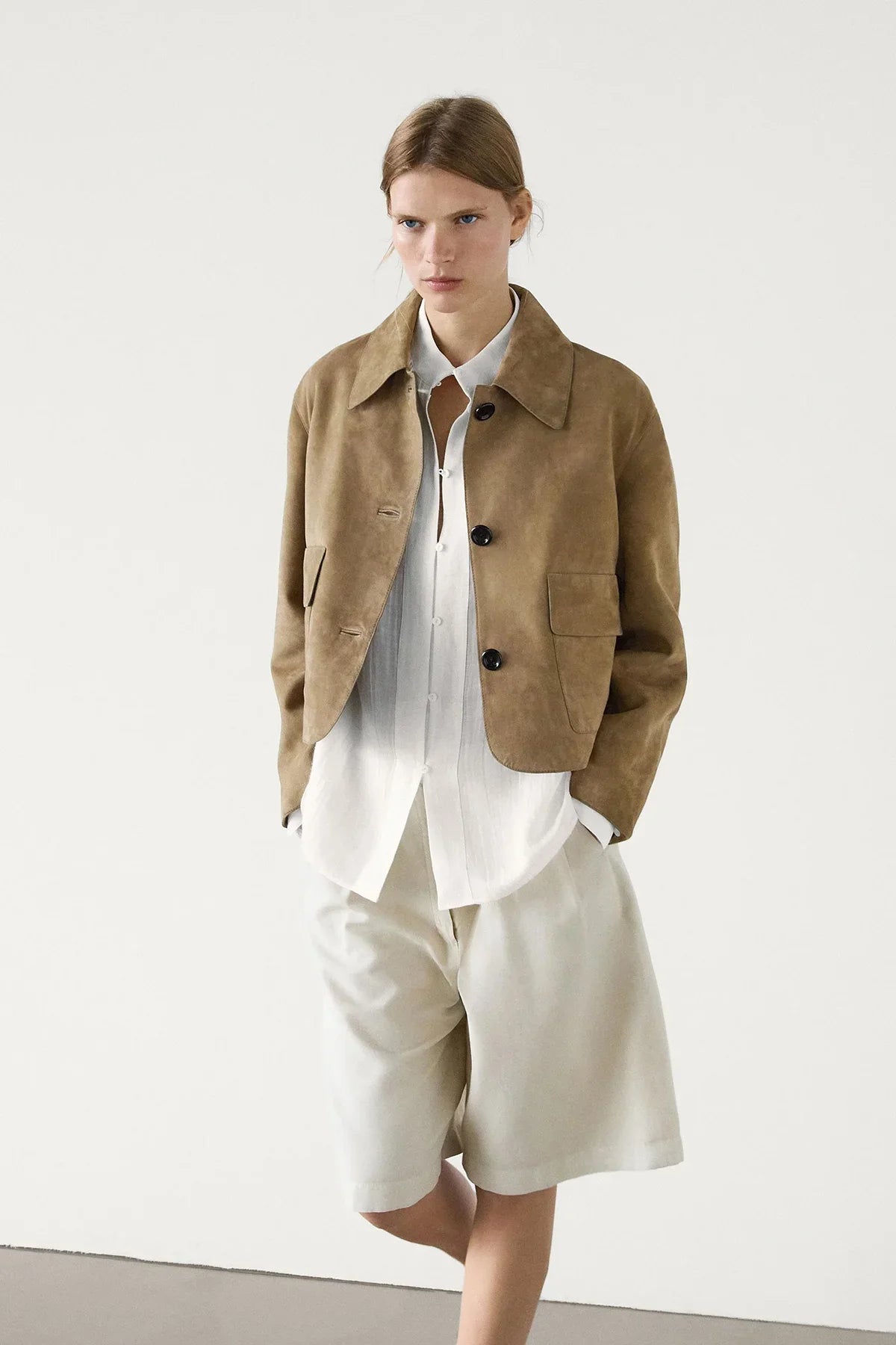 Aveline - Veste en Cuir Suédé avec Poches