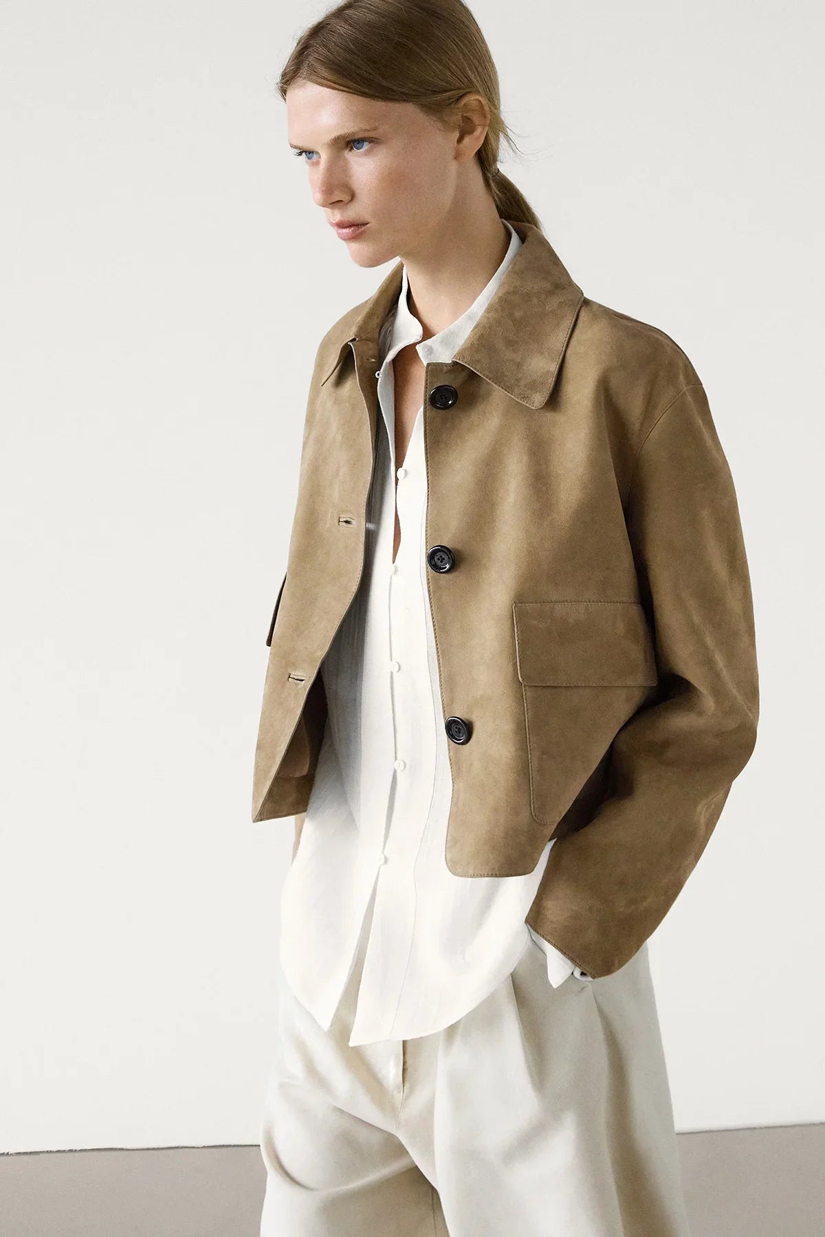Aveline - Veste en Cuir Suédé avec Poches
