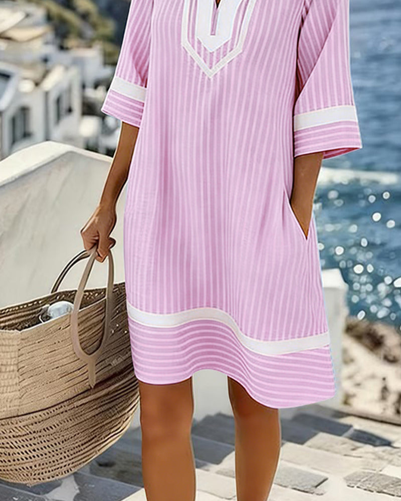 Telyxa - Robe Femme Rayures Fluide Col V Style Estival