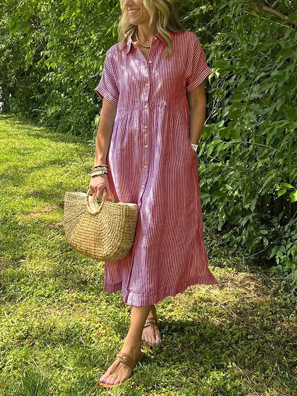 Melania - Robe chemise rayée avec revers et boutons | Avec poches fonctionnelles