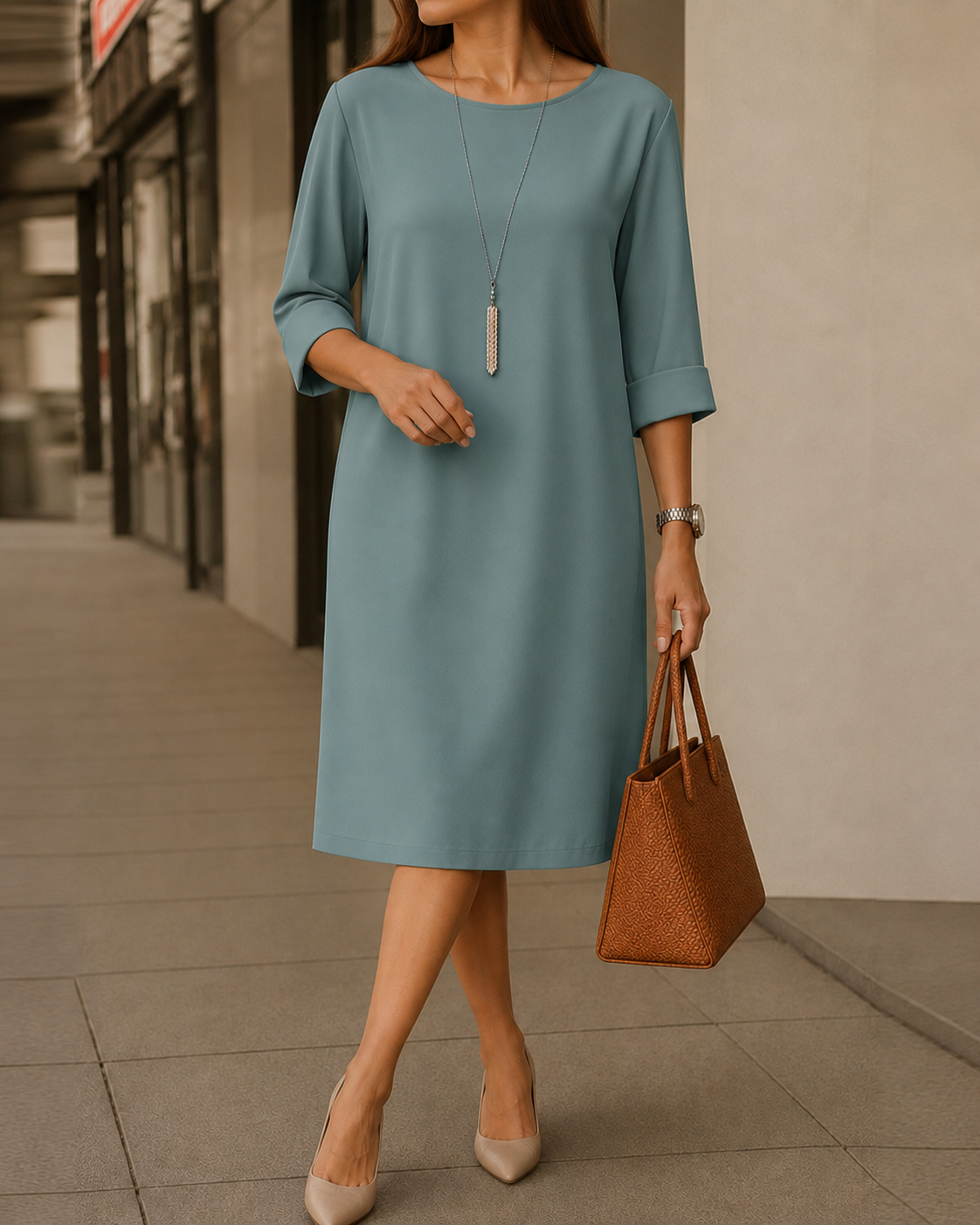Natascha - Robe tunique femme à col rond avec poches pratiques