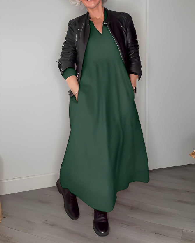 Amanda - La robe longue amincissante avec décolleté en V