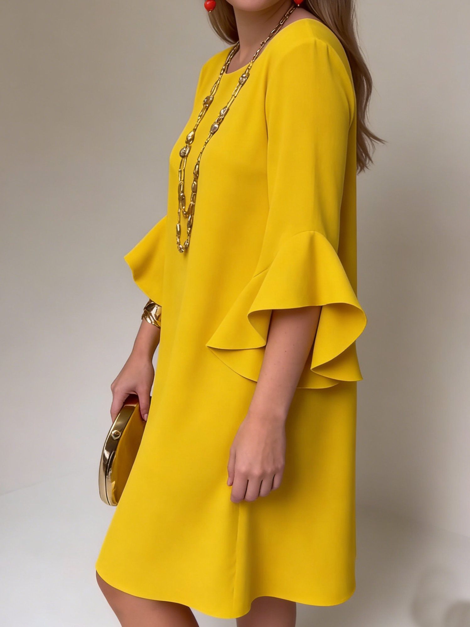 Eryza - Robe Femme Fluide Manches à Volants Coupe Confort Style Élégant