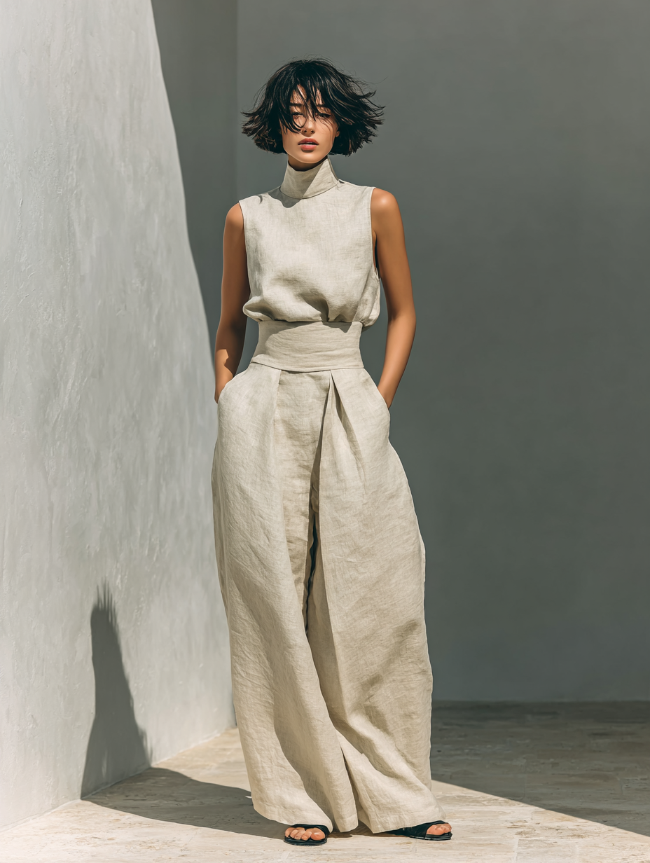 Fynelle - Ensemble Élégant Sans Manches & Pantalon Large Femme
