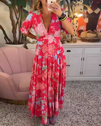 Isabeau - Robe Longue Confortable avec Col V et Poches