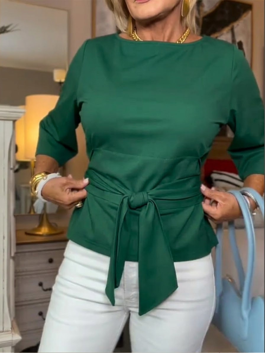 Lethira - Top Femme Coton Coupe Ample avec Nœud Ajustable