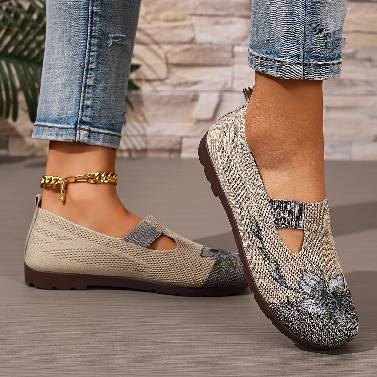 Arixa - Chaussures Respirantes Confortables à Broderie Fleurie