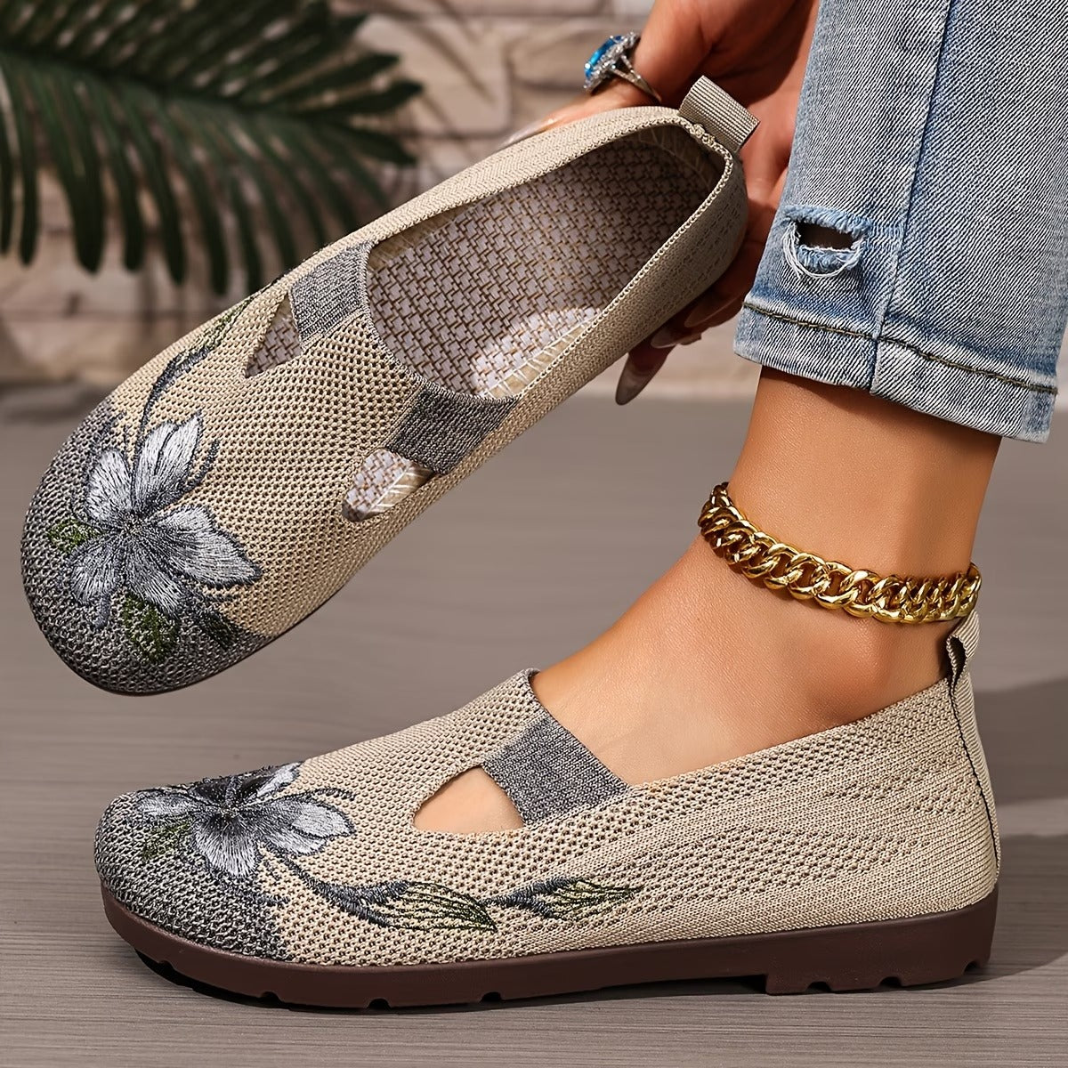 Arixa - Chaussures Respirantes Confortables à Broderie Fleurie