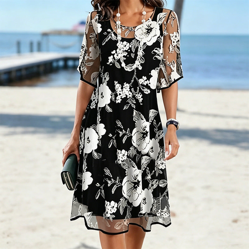 Loryxa - Robe femme chiffon floral élégante coupe fluide soirée