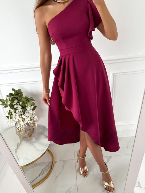 Honara - Robe Élégante à Une Épaule en Couleur Unie