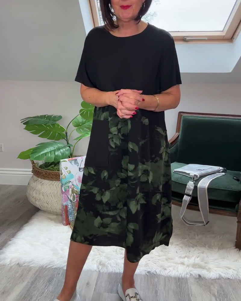 Fien - Robe Décontractée Patchwork à Imprimé Fleuri