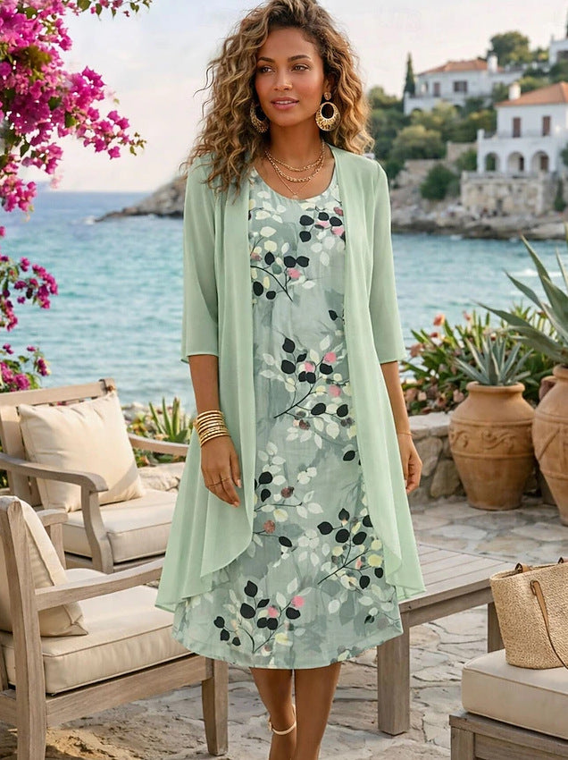 Ilynessa - Ensemble femme robe en chiffon avec cardigan léger