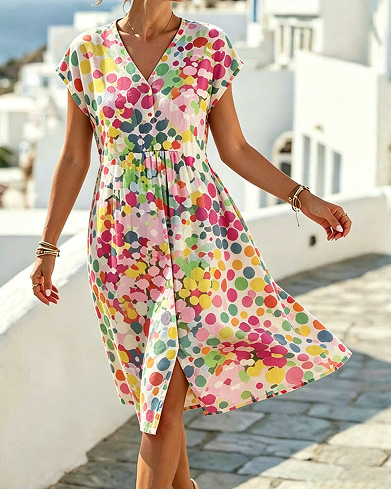 Louna - Robe femme à pois colorés et col en V fluide