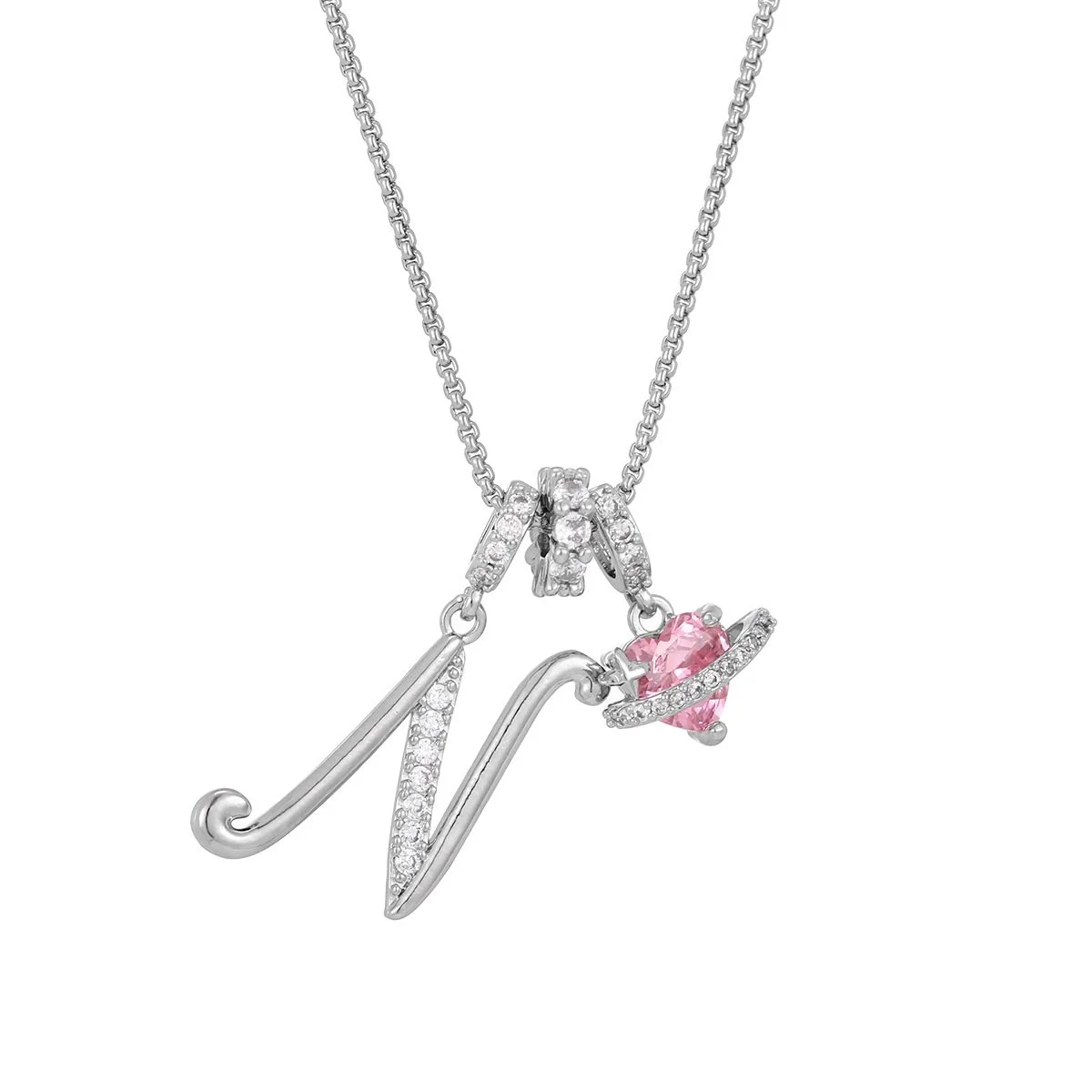 Carmelle - Collier Initiale Avec Cœur Rose Brillant