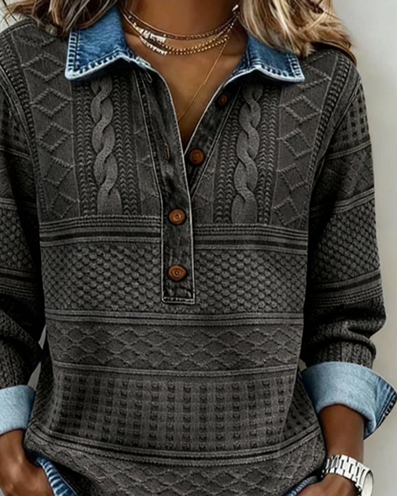 Gwenoriah - Pull Moderne à Demi-Boutonnage – Style Denim Chic