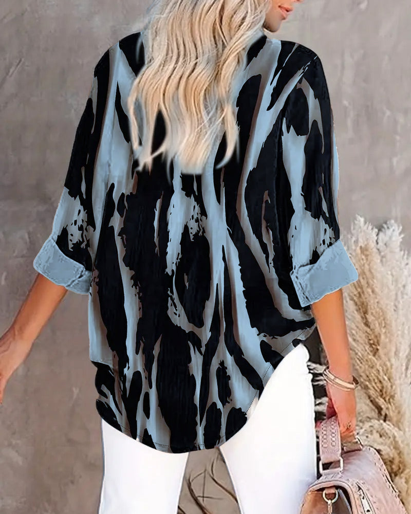 Telyra - Blouse Col Montant Imprimé Irrégulier