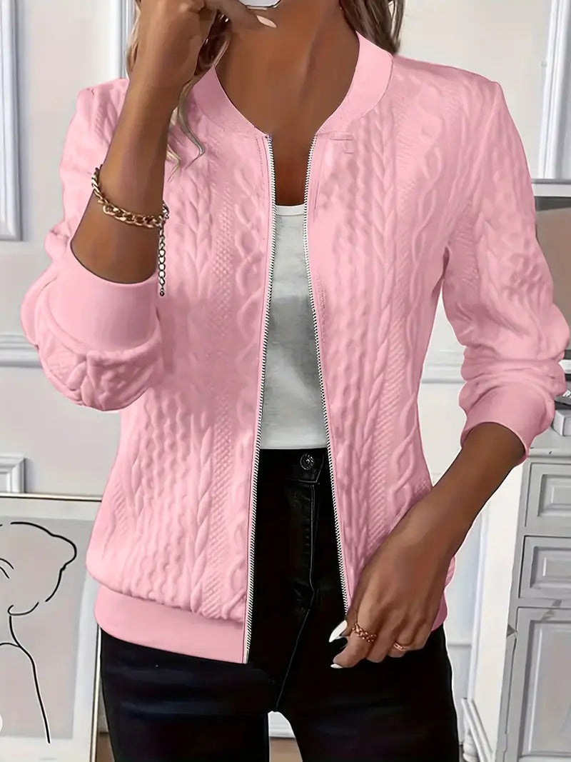 Elanisse - Veste Casual Femme à Col Baseball, Fermeture Éclair, Tissu Texturé