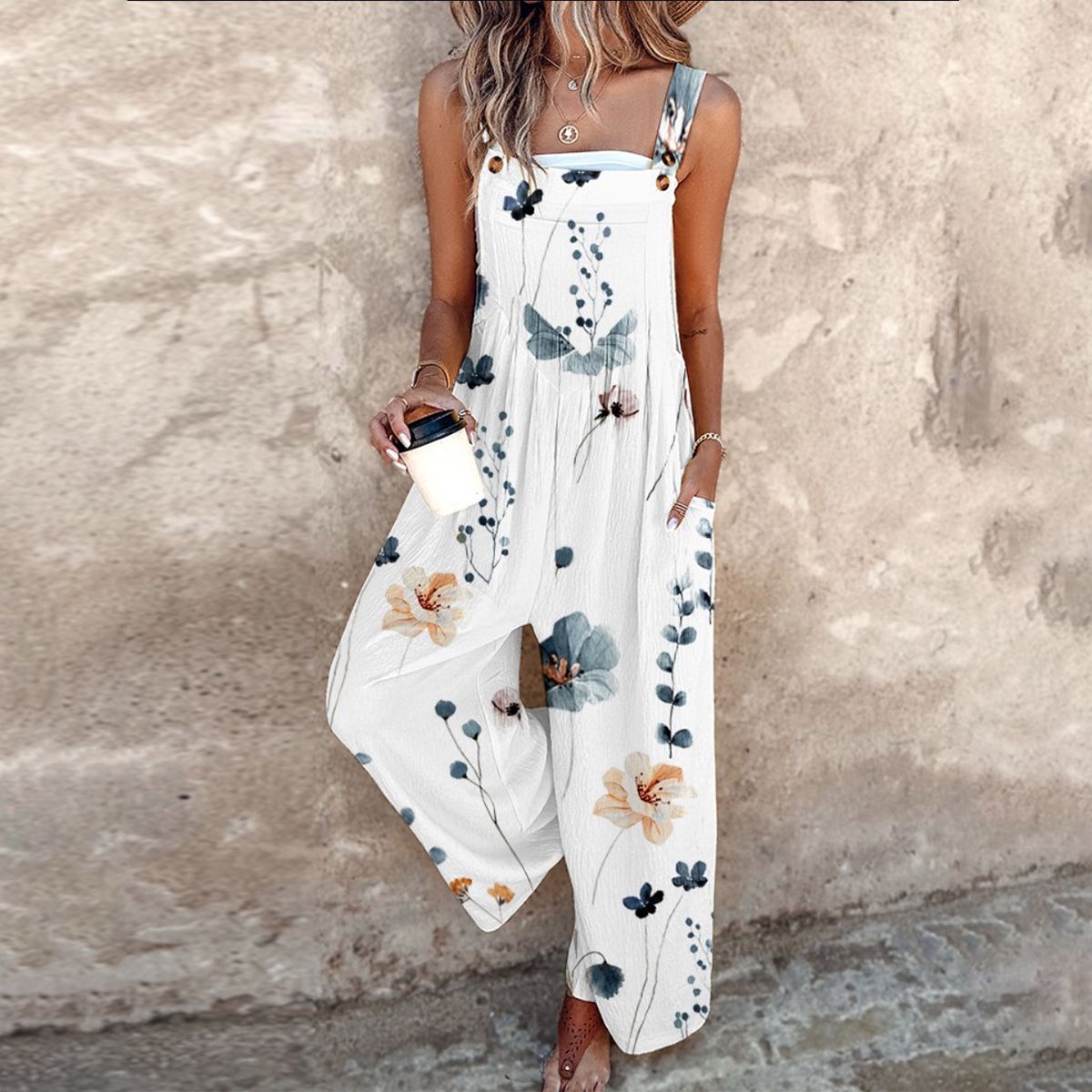 Indira - Combinaison sans manches à imprimé végétal pour un look estival frais et élégant