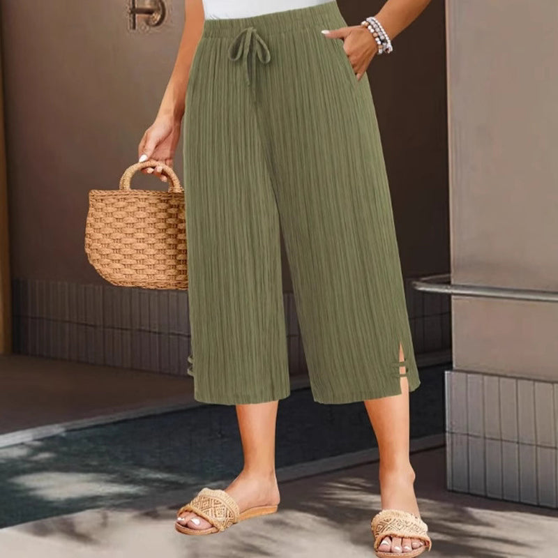 Cyntra - Pantalon Femme Coton Lin Jambes Larges Taille Confort Coupe Fluide