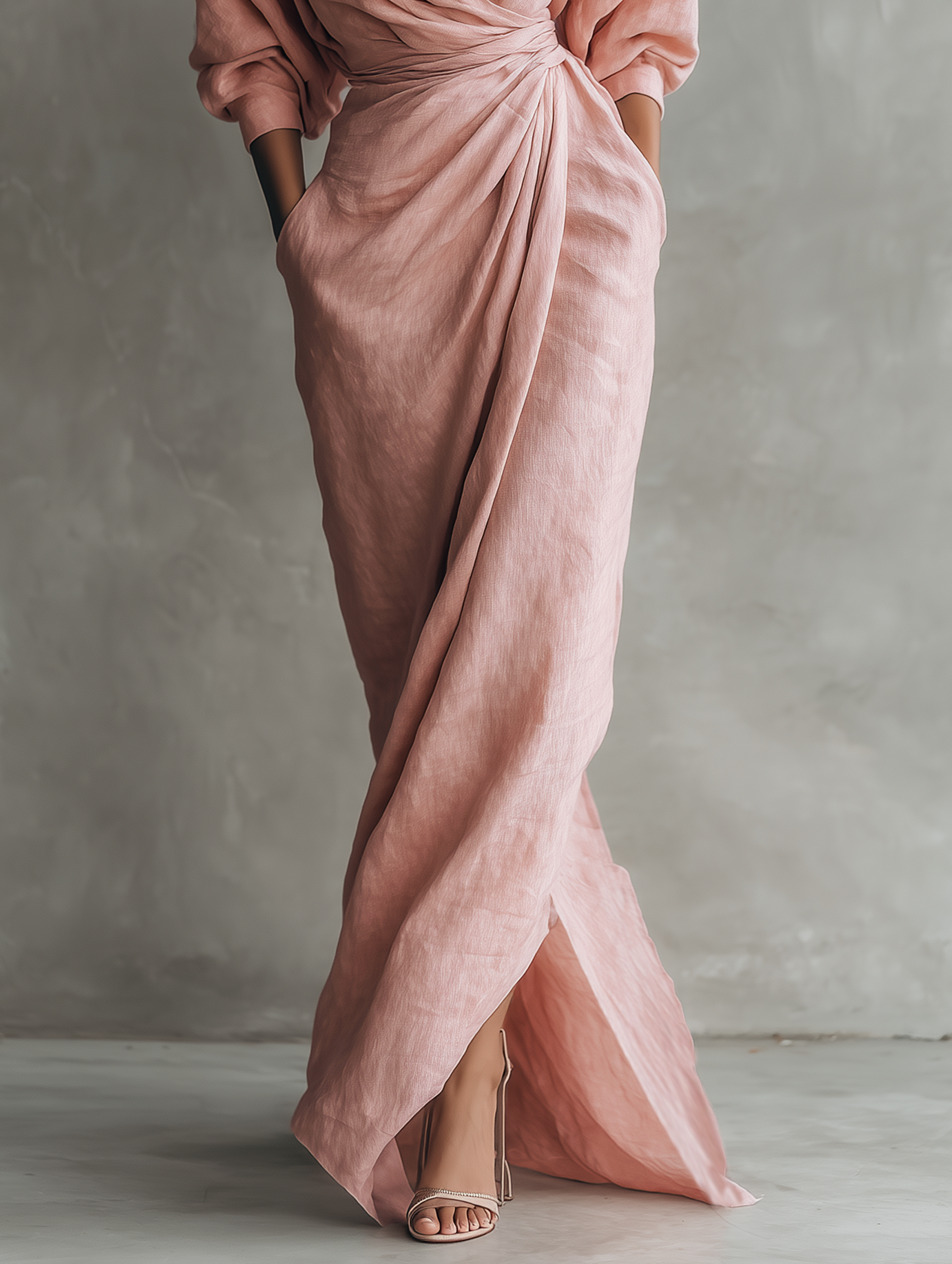 Talyvora - Robe maxi femme élégante en lin avec décolleté en V
