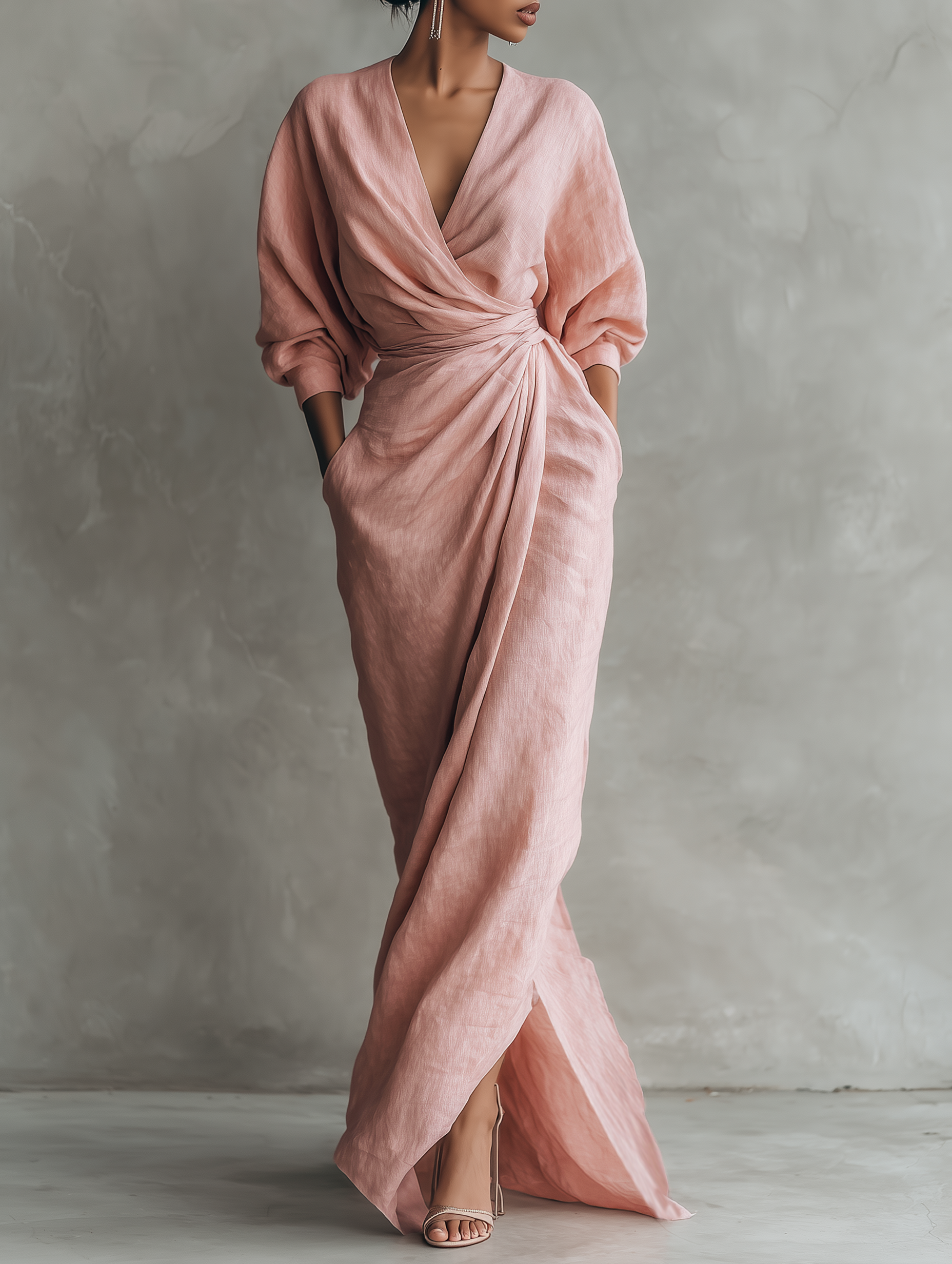 Talyvora - Robe maxi femme élégante en lin avec décolleté en V
