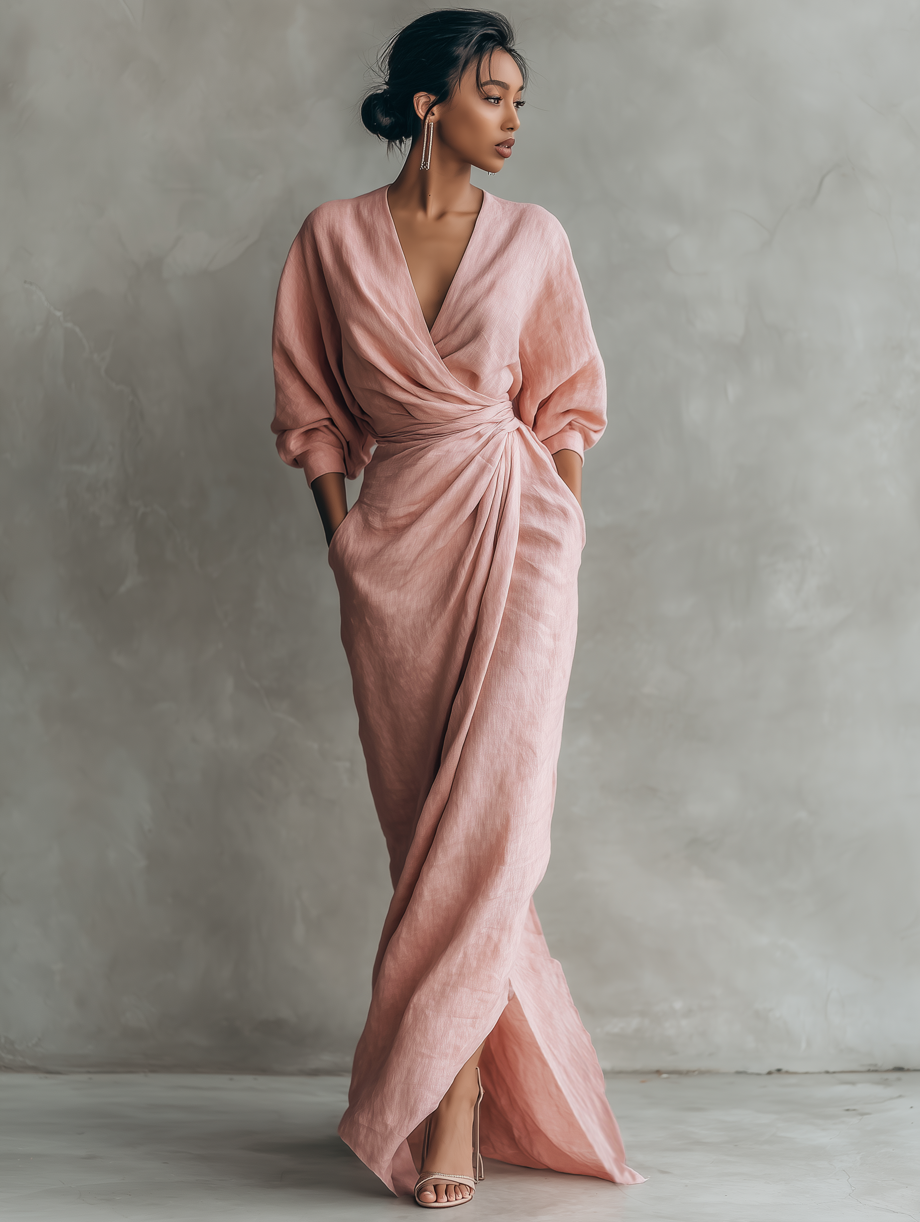 Talyvora - Robe maxi femme élégante en lin avec décolleté en V