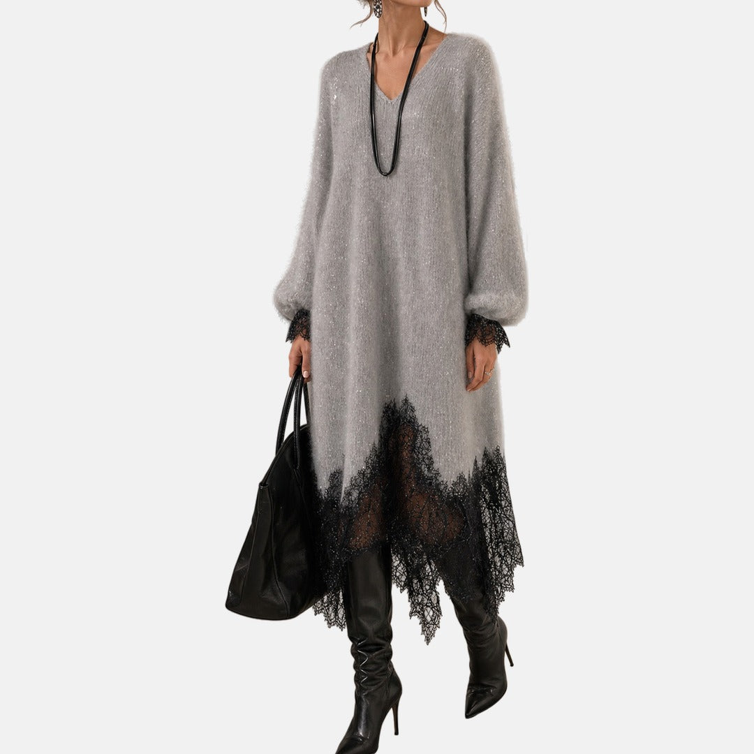 Diny - Robe femme en maille avec dentelle
