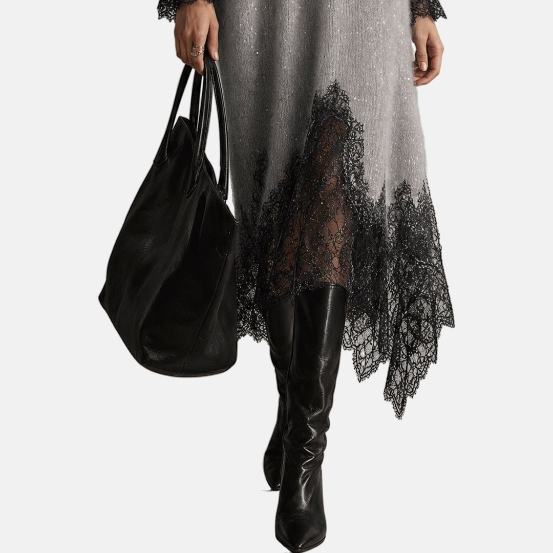 Diny - Robe femme en maille avec dentelle