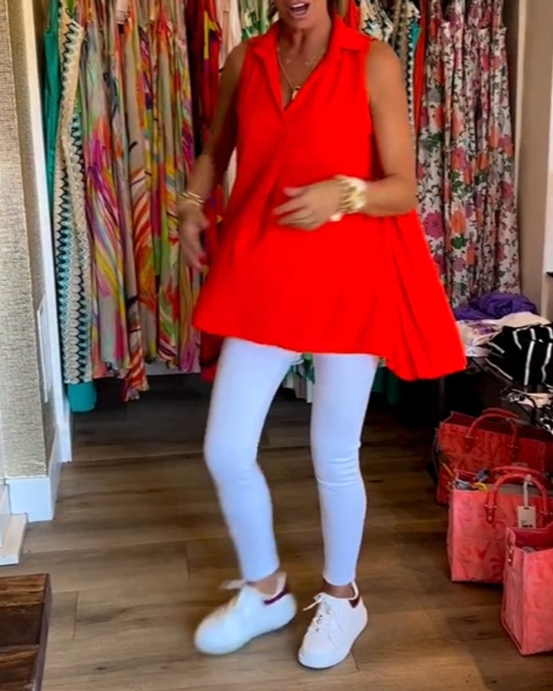 Tahliana - Top Sans Manches avec Volants Subtils et Revers Élégants
