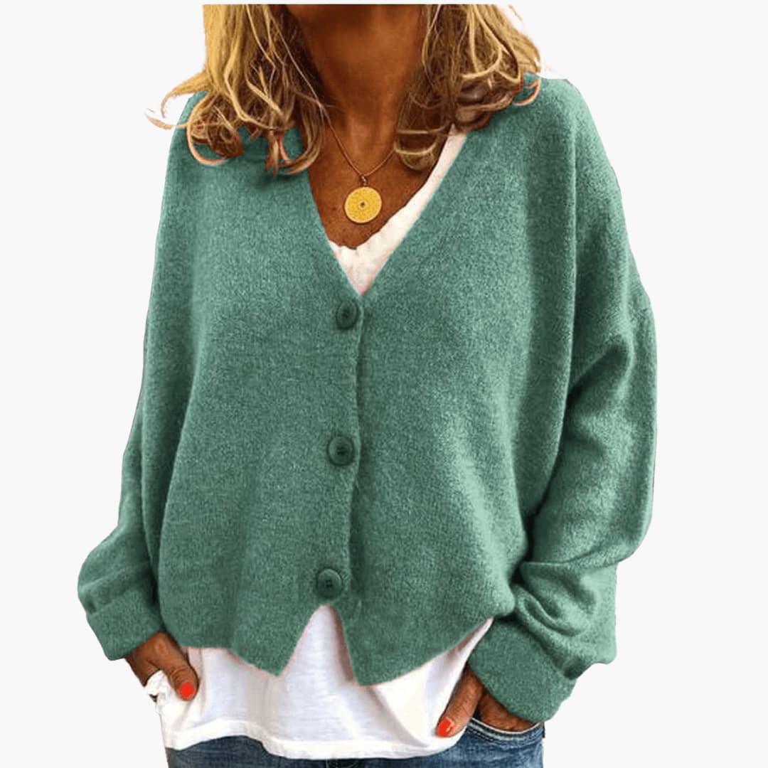 Sixtine - Cardigan femme tricoté boutonné à coupe décontractée douce