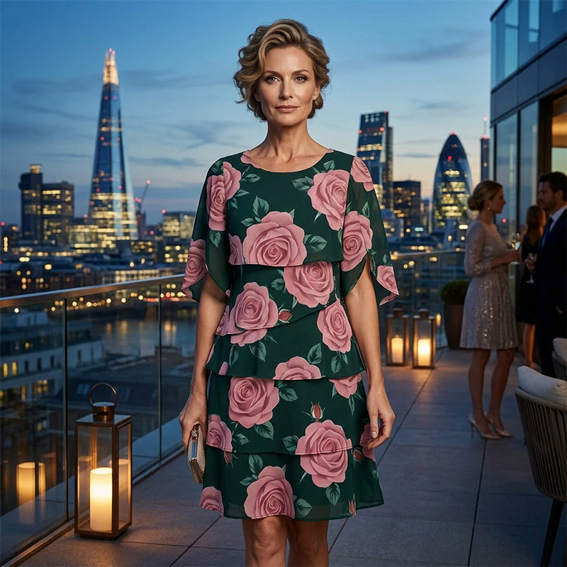 Qyvelle - Robe Femme Imprimé Floral Coupe Ample Manches Fluides Style Élégant