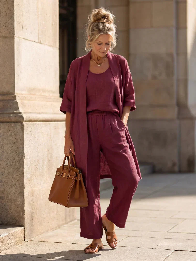 Faevina - Ensemble femme léger avec kimono, haut et pantalon