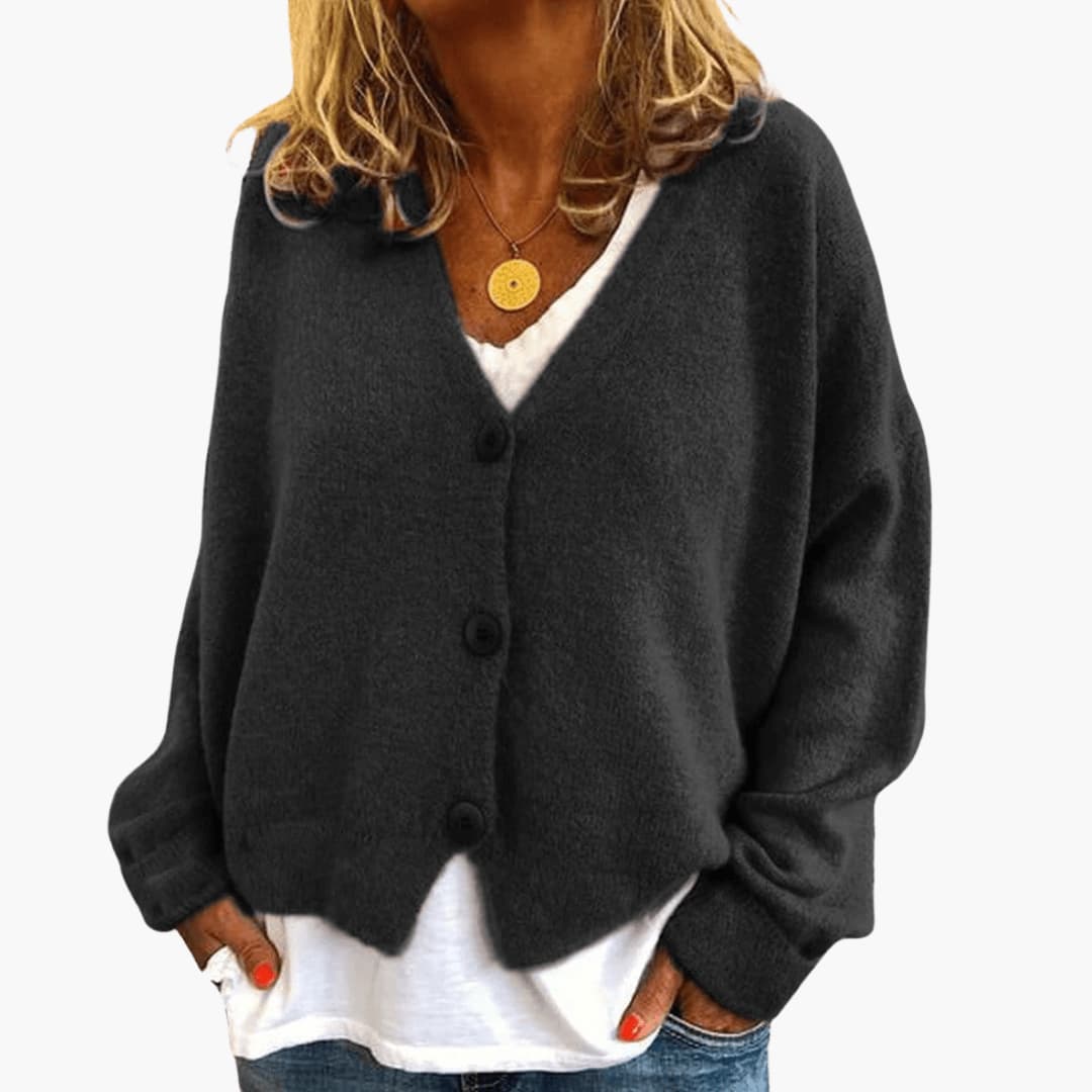 Sixtine - Cardigan femme tricoté boutonné à coupe décontractée douce