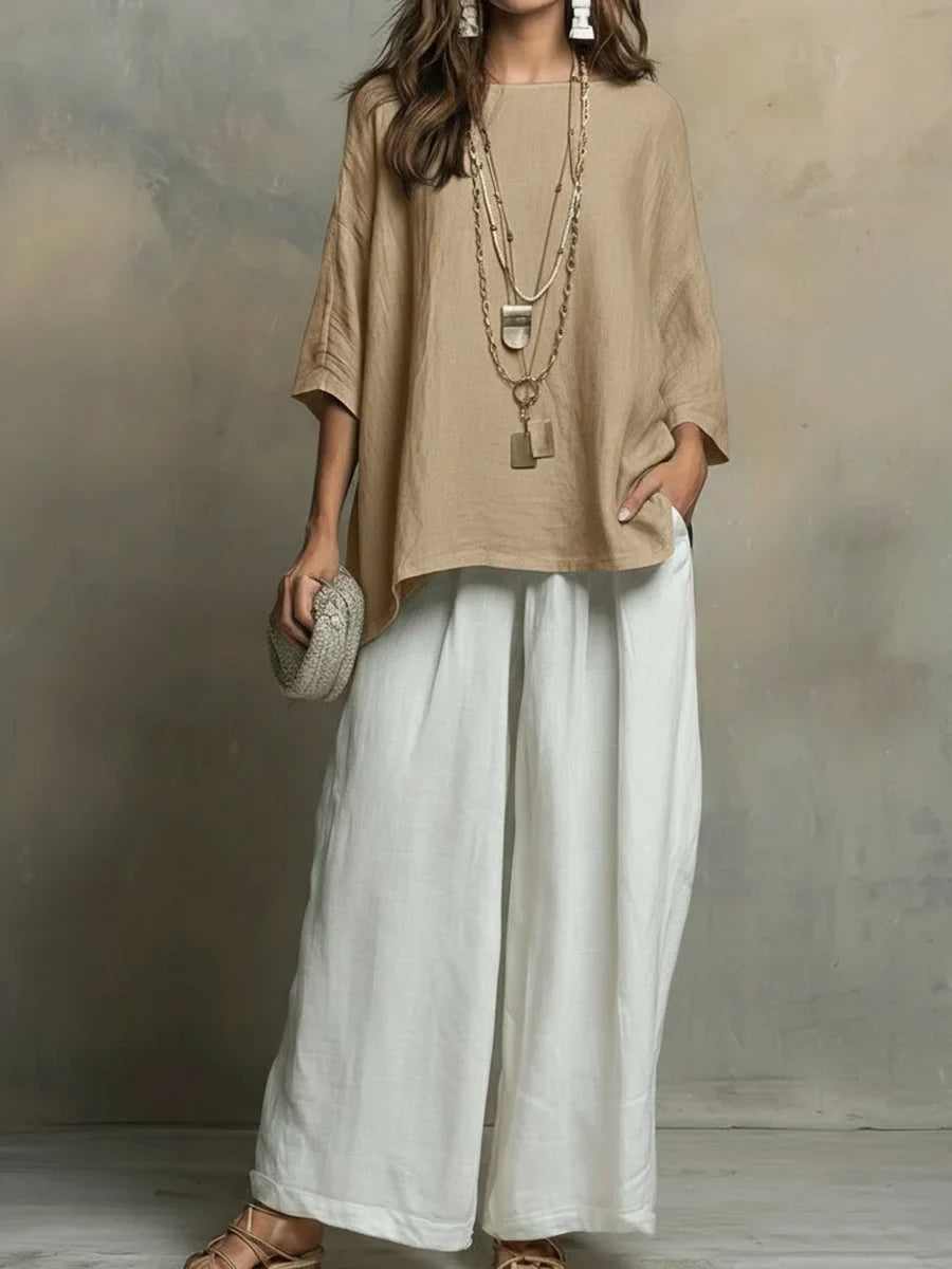 Tyvella - Ensemble Femme Lin Deux Pièces Coupe Ample Pantalon Fluide