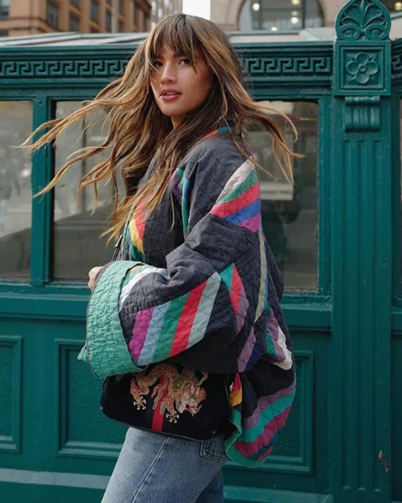 Sabine - Manteau Patchwork en Coton à Manches Volantes