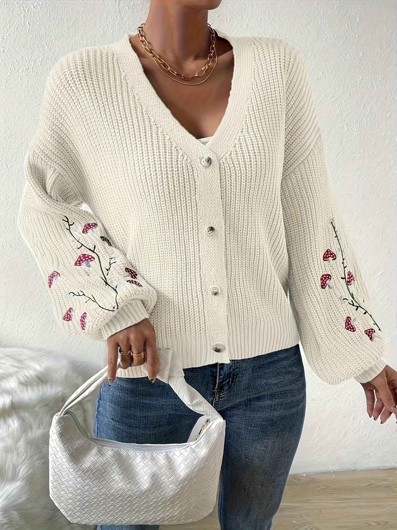 Romilly - Cardigan Brodé Champignon