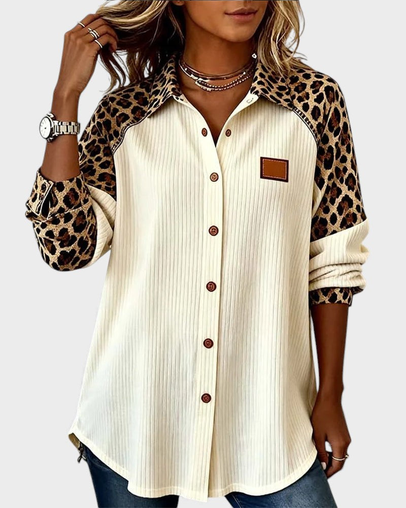 Oralynesse - Chemise Boutonnée Bicolore à Détails Léopard
