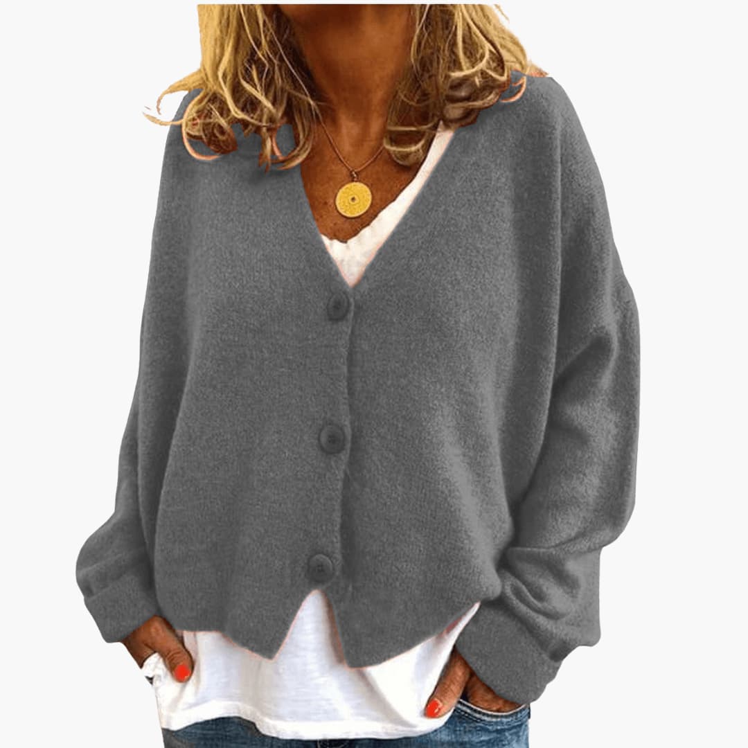 Sixtine - Cardigan femme tricoté boutonné à coupe décontractée douce